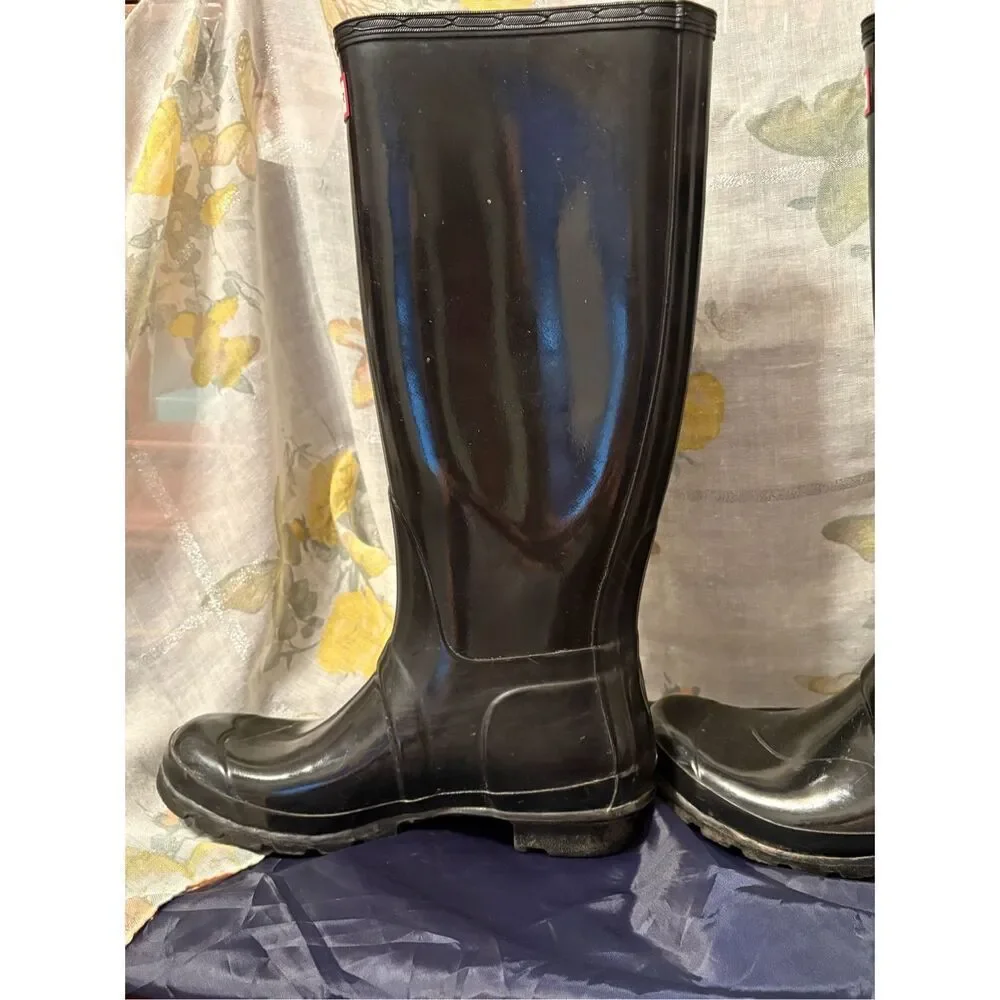 Hunter Original Tall‎ Rain Boots - Gloss Black 17” Tall Size Female 7/male 6